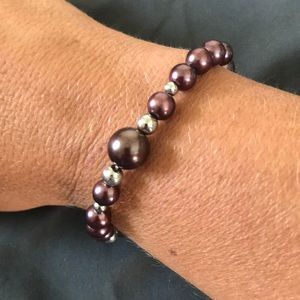 Faux pearl purple & silver bracelet